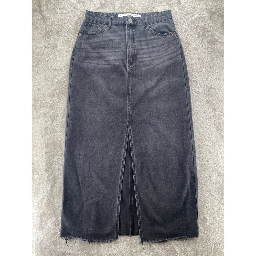 Tinseltown Black Denim Maxi Skirt Women's Medium High Rise Front Slit Raw Hem - Picture 2 of 7